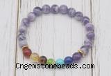 CGB6311 8mm dogtooth amethyst 7 chakra beaded mala stretchy bracelets