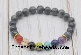 CGB6325 8mm black labradorite 7 chakra beaded mala stretchy bracelets