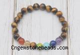 CGB6330 8mm yellow tiger eye 7 chakra beaded mala stretchy bracelets