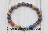 CGB6334 8mm colorfull tiger eye 7 chakra beaded mala stretchy bracelets