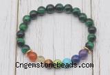 CGB6338 8mm green tiger eye 7 chakra beaded mala stretchy bracelets