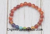 CGB6352 8mm red banded agate 7 chakra beaded mala stretchy bracelets