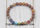 CGB6358 8mm red moss agate 7 chakra beaded mala stretchy bracelets