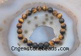 CGB6401 8mm round yellow tiger eye & black lava beaded bracelets