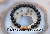 CGB6405 8mm round black lava & picture jasper beaded bracelets