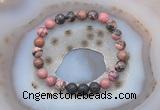 CGB6411 8mm round rhodonite & black lava beaded bracelets