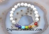CGB6426 8mm round white howlite 7 chakra beads bracelet wholesale