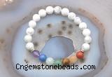 CGB6427 8mm round white howlite 7 chakra beads bracelet wholesale