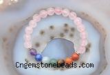 CGB6428 8mm round rose quartz 7 chakra beads bracelet wholesale