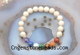 CGB6431 8mm round matte white fossil jasper 7 chakra beads bracelet