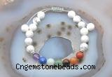 CGB6441 8mm round white howlite 7 chakra beads adjustable bracelets