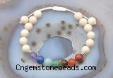 CGB6446 8mm round matte white fossil jasper 7 chakra beads adjustable bracelets