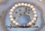 CGB6458 8mm round matte white fossil jasper & dogtooth amethyst beaded bracelets