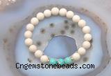 CGB6467 8mm round matte white fossil jasper & sea sediment jasper beaded bracelets