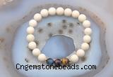 CGB6474 8mm round matte white fossil jasper & mixed tiger eye beaded bracelets