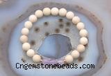 CGB6482 8mm round matte white fossil jasper & lavender amethyst beaded bracelets