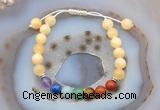 CGB6502 8mm round honey jade 7 chakra beads adjustable bracelets