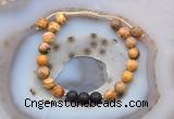 CGB6584 8mm round picture jasper & black lava adjustable bracelets