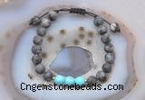 CGB6593 8mm round matte black labradorite & blue howlite adjustable bracelets