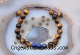 CGB6595 8mm round yellow tiger eye & lapis lazuli adjustable bracelets