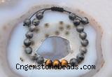 CGB6596 8mm round black labradorite & yellow tiger eye adjustable bracelets