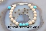 CGB6603 8mm round white fossil jasper & blue howlite adjustable bracelets