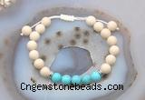 CGB6604 8mm round white fossil jasper & blue howlite adjustable bracelets