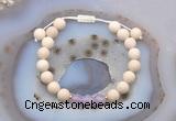 CGB6610 8mm round white fossil jasper & lavender amethyst adjustable bracelets