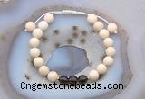 CGB6611 8mm round white fossil jasper & smoky quartz adjustable bracelets