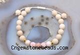 CGB6616 8mm round white fossil jasper & pink opal adjustable bracelets