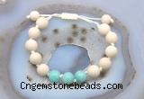 CGB6651 10mm round white fossil jasper & amazonite adjustable bracelets