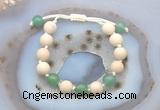 CGB6652 10mm round white fossil jasper & green aventurine adjustable bracelets