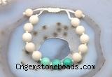 CGB6653 10mm round white fossil jasper & grass agate adjustable bracelets