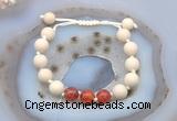 CGB6656 10mm round white fossil jasper & fire agate adjustable bracelets