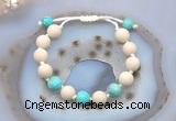 CGB6658 10mm round white fossil jasper & blue sea sediment jasper adjustable bracelets