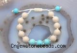 CGB6665 10mm round white fossil jasper & blue howlite adjustable bracelets