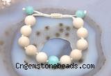 CGB6702 12mm round white fossil jasper & amazonite adjustable bracelets