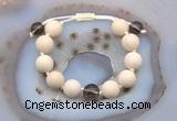 CGB6708 12mm round white fossil jasper & smoky quartz adjustable bracelets