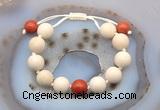 CGB6712 12mm round white fossil jasper & red jasper adjustable bracelets