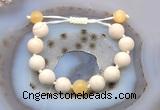 CGB6722 12mm round white fossil jasper & honey jade adjustable bracelets