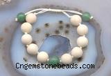 CGB6723 12mm round white fossil jasper & green aventurine adjustable bracelets