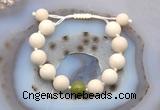 CGB6724 12mm round white fossil jasper & China jade adjustable bracelets