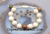 CGB6725 12mm round white fossil jasper & unakite adjustable bracelets