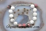 CGB6770 10mm round white howlite & rhodonite adjustable bracelets