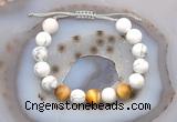 CGB6773 10mm round white howlite & golden tiger eye adjustable bracelets