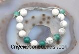 CGB6774 10mm round white howlite & green banded agate adjustable bracelets