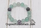 CGB6805 10mm, 12mm fluorite beaded bracelet with alloy pendant