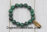 CGB6828 10mm, 12mm green tiger eye beaded bracelet with alloy pendant