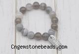 CGB6848 10mm, 12mm grey banded agate beaded bracelet with alloy pendant