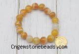 CGB6851 10mm, 12mm yellow banded agate beaded bracelet with alloy pendant